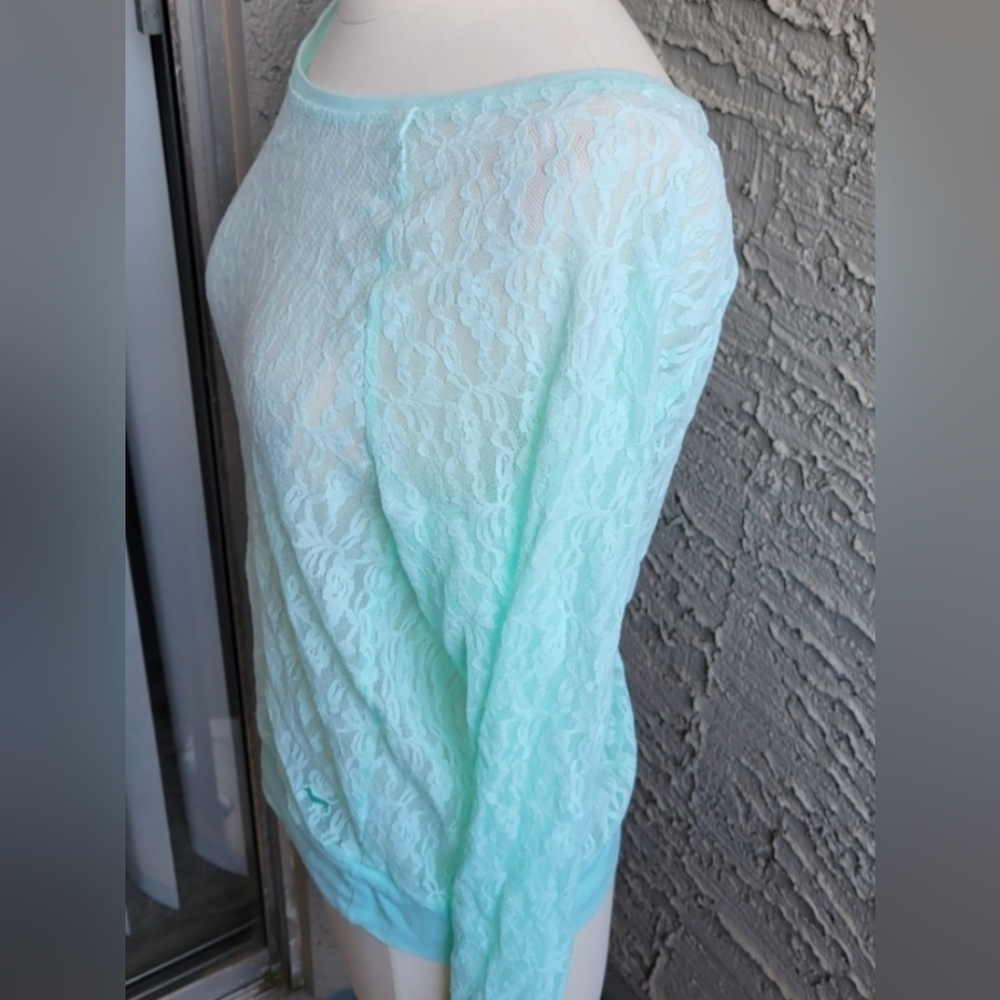 VS Pink Mint Green Lace Long Sleeve Blouse size Small - Picture 3 of 7